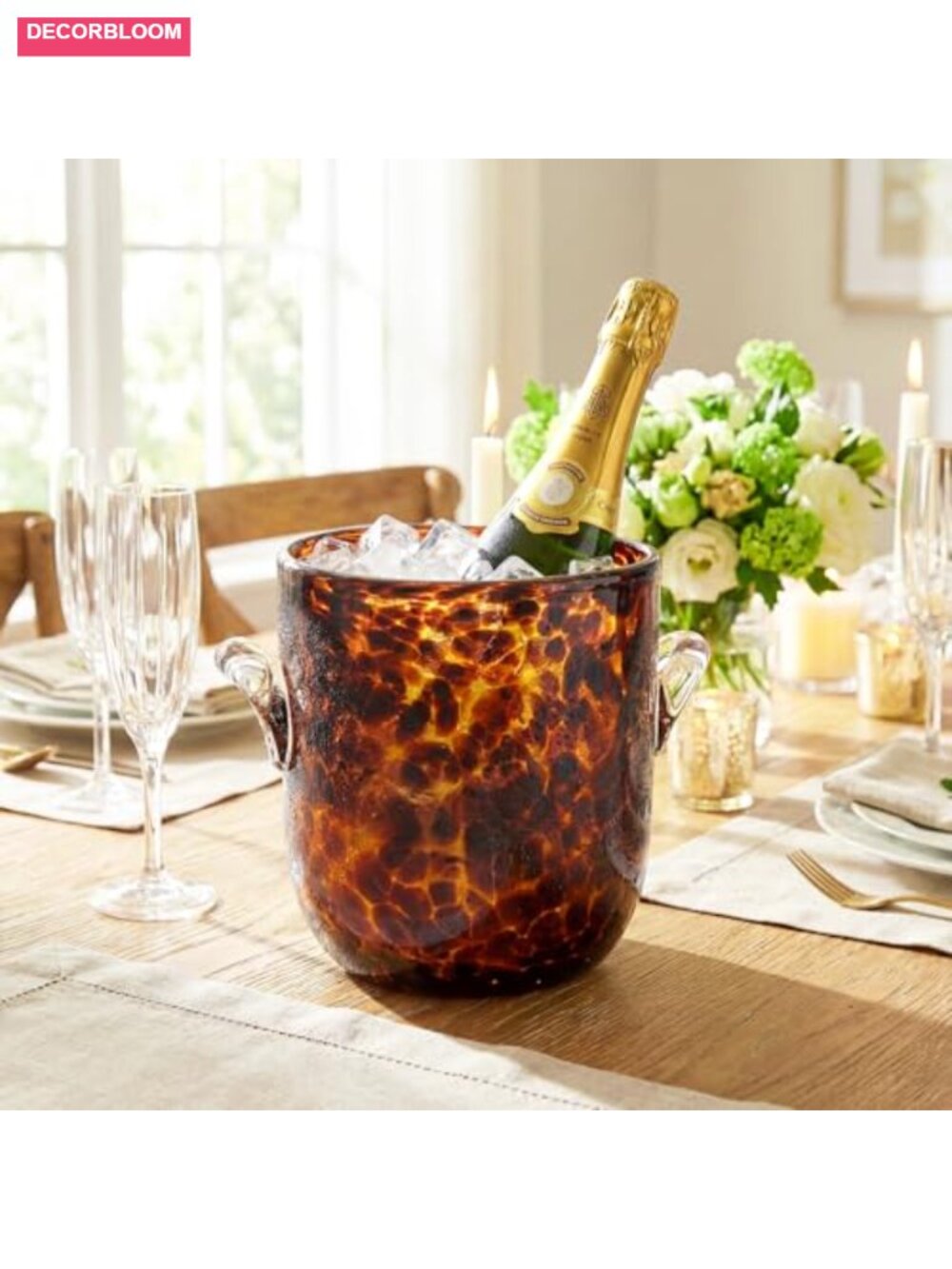 Tortoise Shell Glass Ice Bucket 6.6 Inch Chiller Beverage Tub Bar Accessories - Picture 4 of 6